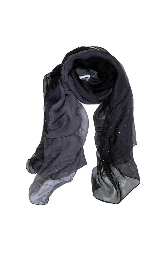 
            
                Load image into Gallery viewer, A-zone sjaal degrade voile grijs zwart met strass
            
        