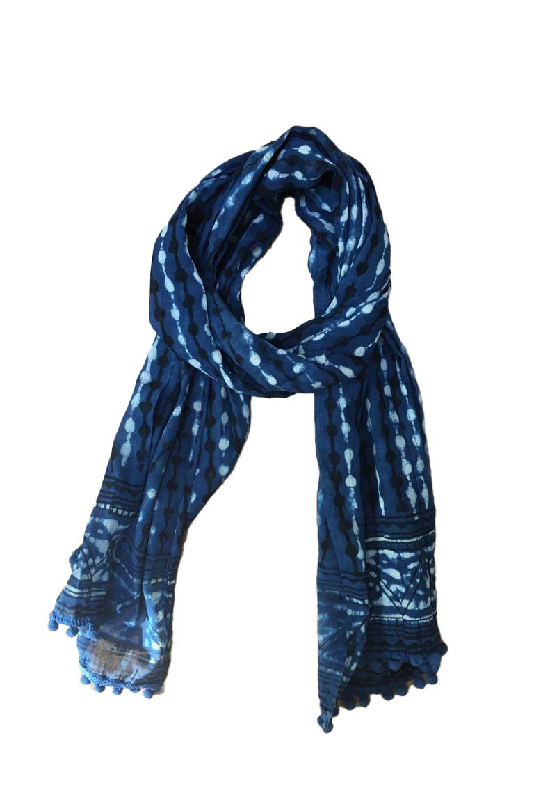 LEEZZA blockprint sjaal blauw