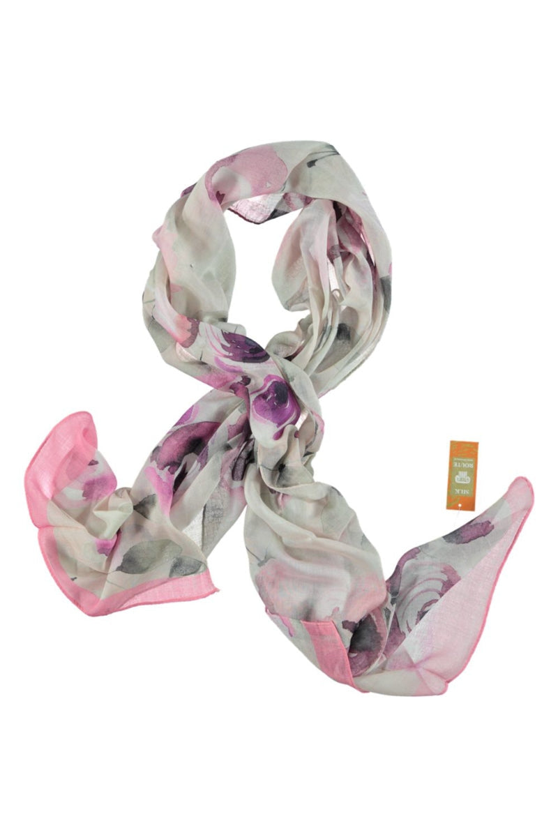SILK ROUTE sjaal roze grijs bloemmotief